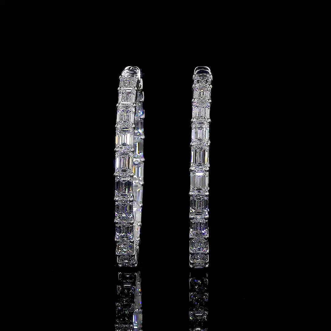 12.45 CTTW Emerald F VVS1 Lab Diamond Hoops Earring 38mm 14k White Gold