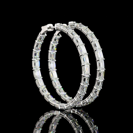 12.79 CTTW Emerald Lab Diamond Hoops Earring 14.08mm 14k White Gold (E Color and VVS2 Clarity)