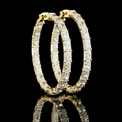12.14 CTTW Radiant Lab Diamond Hoops Earring 14k Yellow Gold (E Color and VS1 Clarity)
