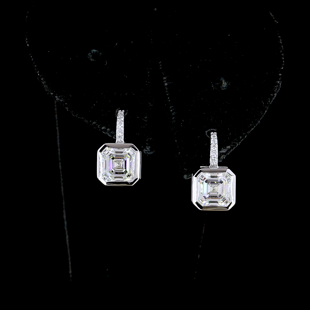 3.18 CTTW Asscher Lab Diamond Hanging Earring (E Color and VS1 Clarity)