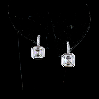 3.18 CTTW Asscher Lab Diamond Hanging Earring (E Color and VS1 Clarity)
