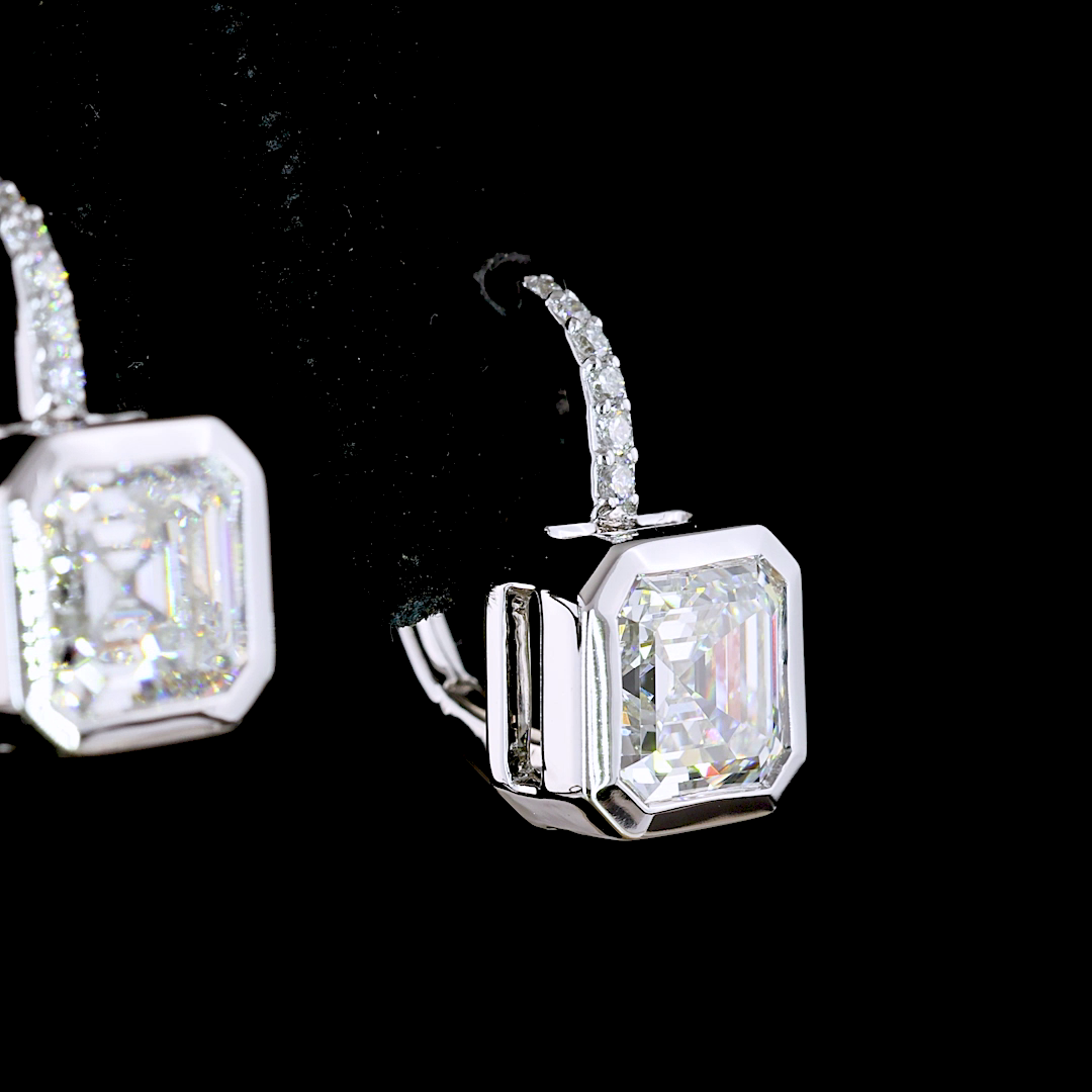 3.18 CTTW Asscher Lab Diamond Hanging Earring (E Color and VS1 Clarity)