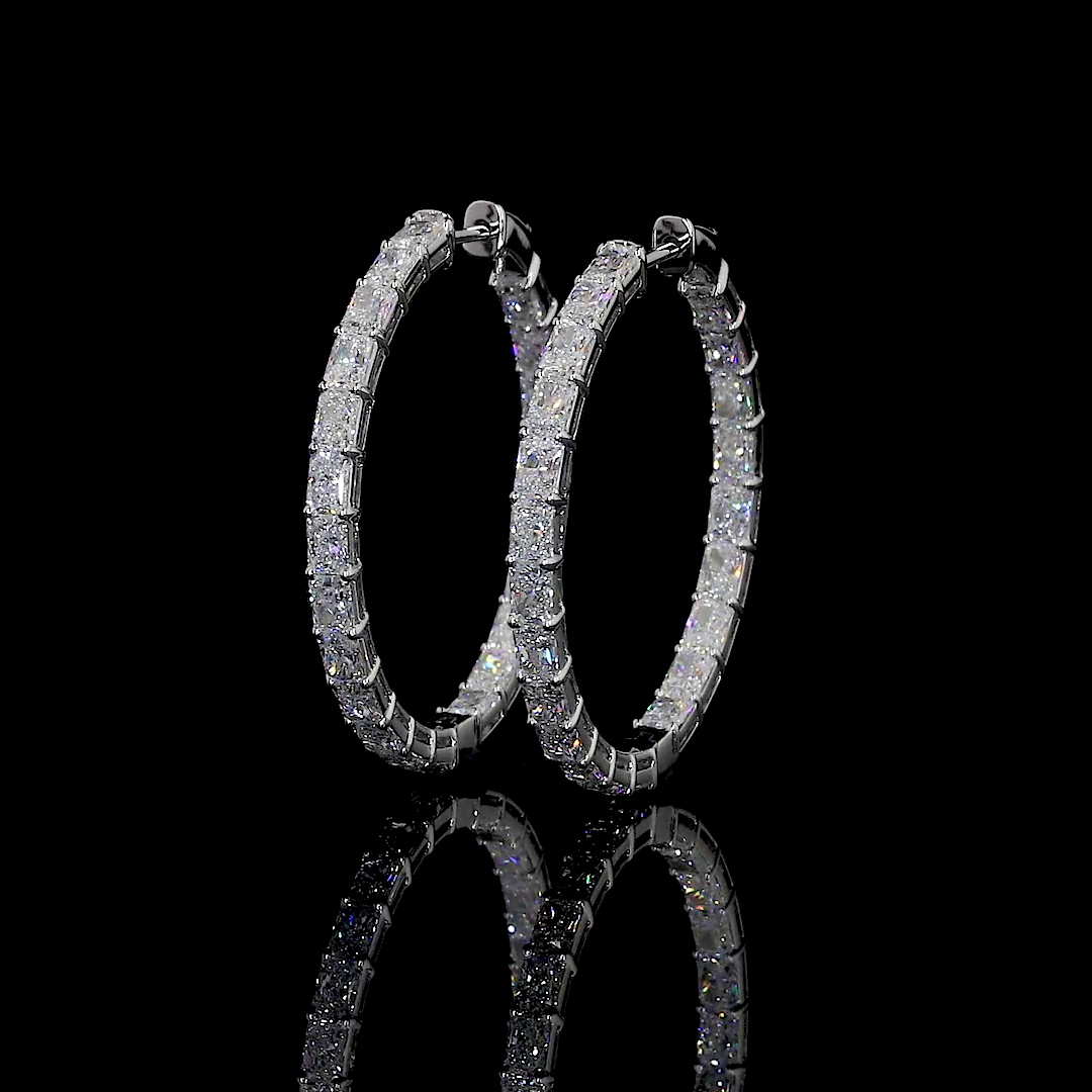 5.20 CTTW Radiant Lab Diamond Hoops Earring 32mm 14k White Gold (F Color and VS2 Clarity)