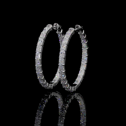 5.20 CTTW Radiant Lab Diamond Hoops Earring 32mm 14k White Gold (F Color and VS2 Clarity)
