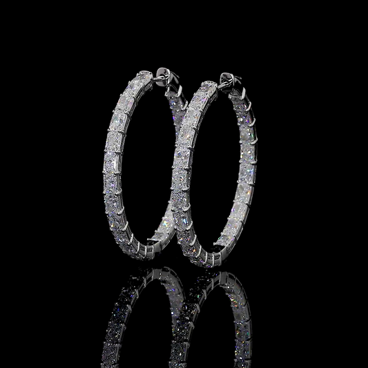 5.20 CTTW Radiant Lab Diamond Hoops Earring 32mm 14k White Gold (F Color and VS2 Clarity)