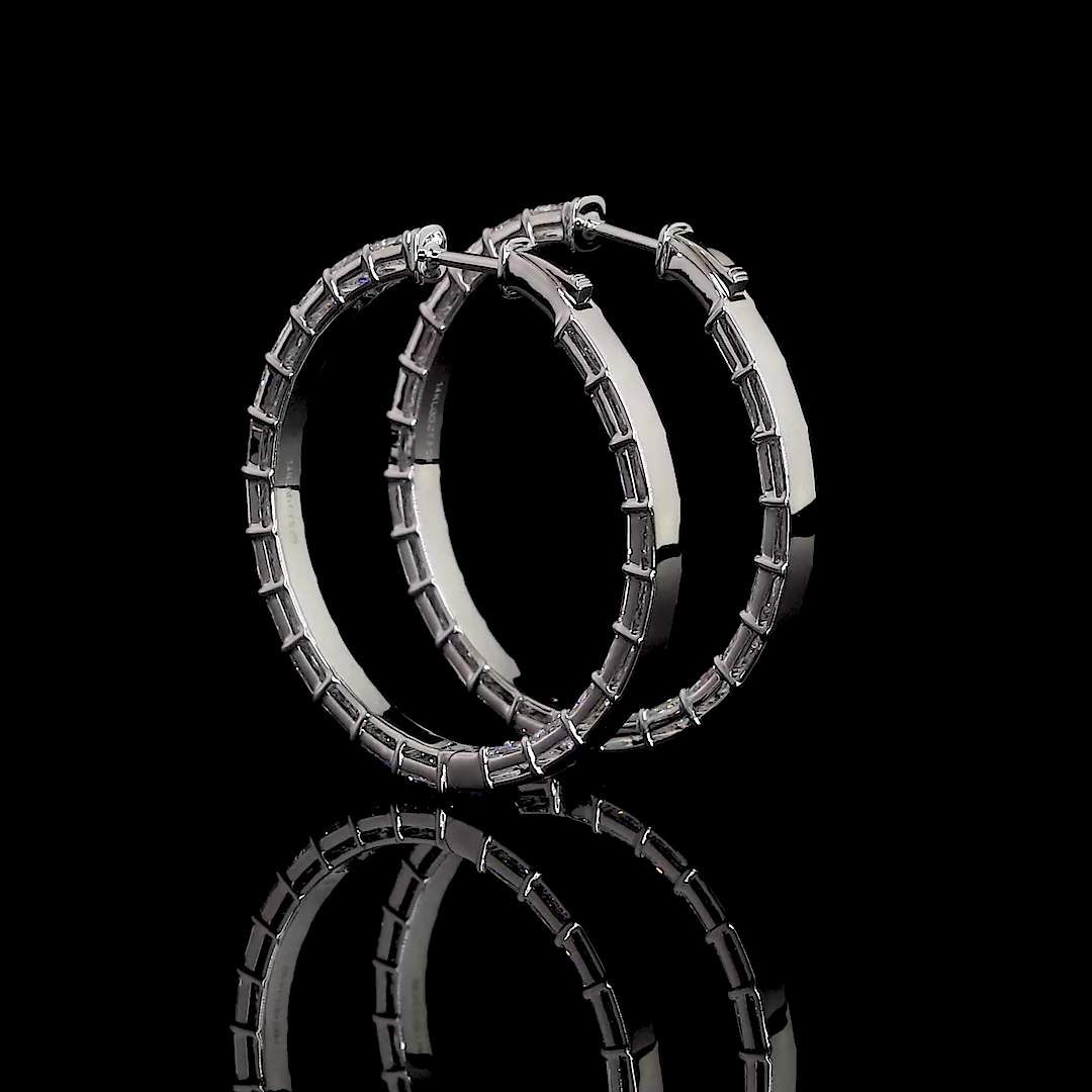 5.20 CTTW Radiant Lab Diamond Hoops Earring 32mm 14k White Gold (F Color and VS2 Clarity)