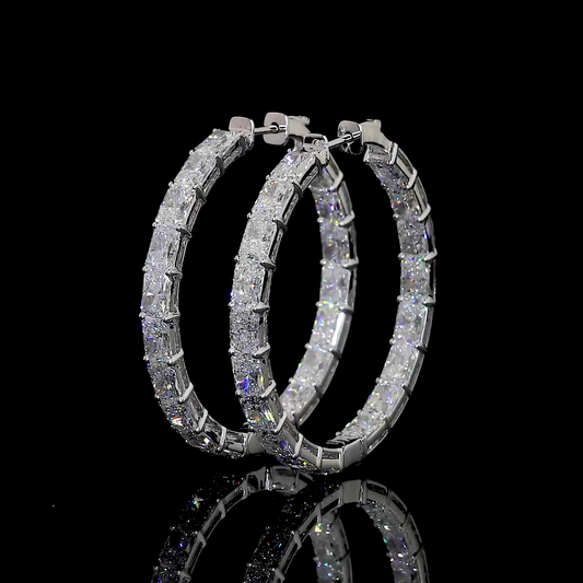 12.29 CTTW Radiant Lab Diamond Hoops Earring 38mm 14k White Gold (F Color and VS2 Clarity)