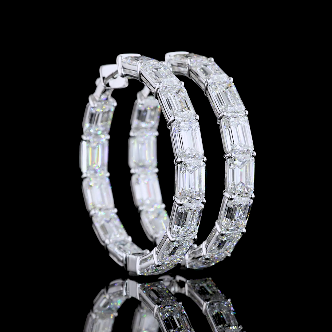26.54 CTTW Emerald Lab Diamond Hoops Earring 38mm 14k White Gold (F Color and VVS2 Clarity)