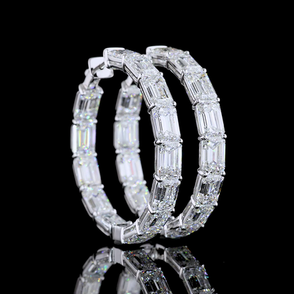 26.54 CTTW Emerald Lab Diamond Hoops Earring 38mm 14k White Gold (F Color and VVS2 Clarity)
