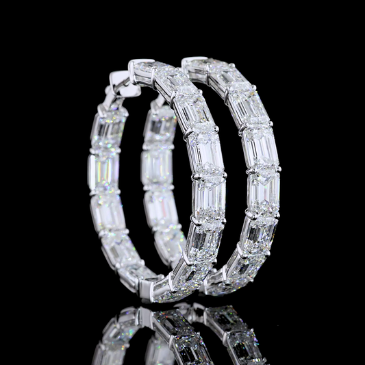 26.54 CTTW Emerald Lab Diamond Hoops Earring 38mm 14k White Gold (F Color and VVS2 Clarity)