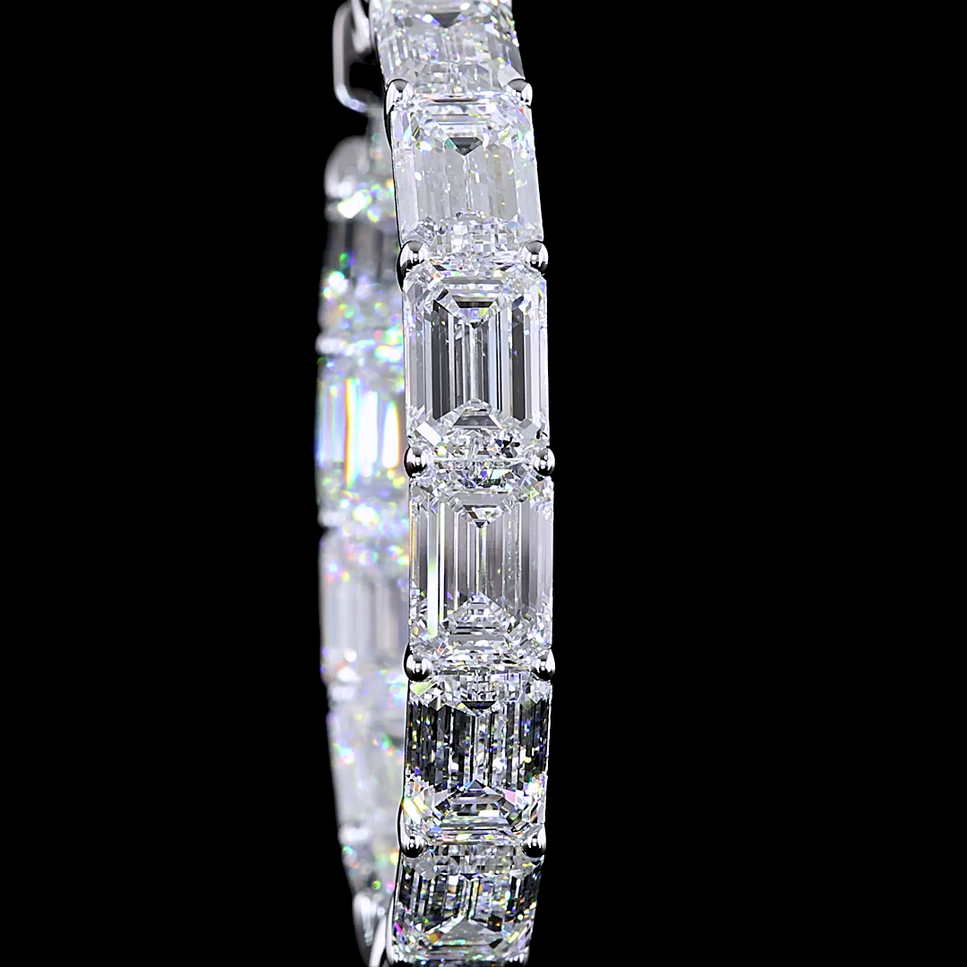 26.54 CTTW Emerald Lab Diamond Hoops Earring 38mm 14k White Gold (F Color and VVS2 Clarity)