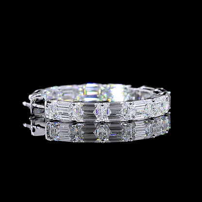 26.54 CTTW Emerald Lab Diamond Hoops Earring 38mm 14k White Gold (F Color and VVS2 Clarity)