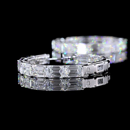 26.54 CTTW Emerald Lab Diamond Hoops Earring 38mm 14k White Gold (F Color and VVS2 Clarity)