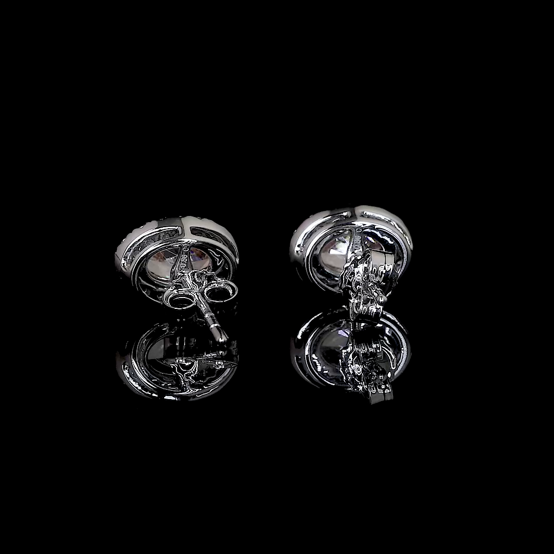 0.86 CTTW Oval Lab Diamond Halo Studs Earring 14k White Gold jewelry-spot-usa