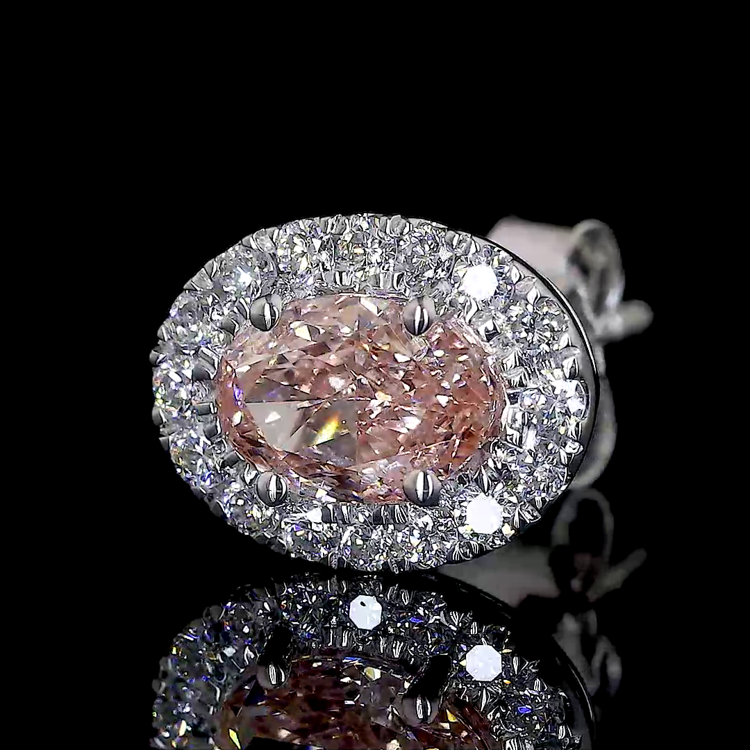 0.86 CTTW Oval Lab Diamond Halo Studs Earring 14k White Gold jewelry-spot-usa