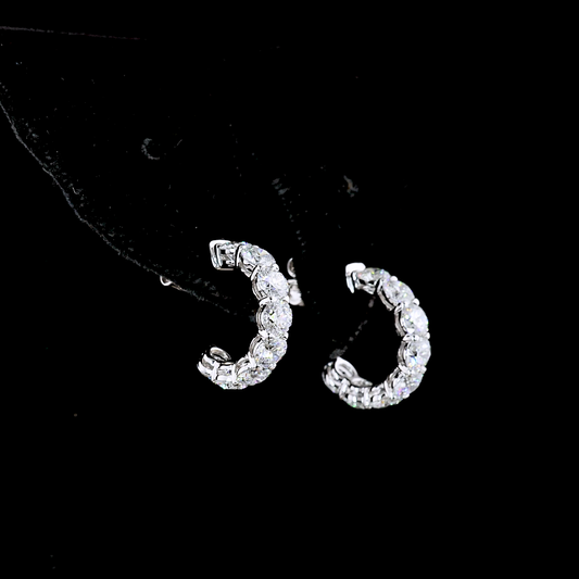 2.86 CTTW Round Lab Diamond C Hoops Earring 14k White Gold (E Color and VS Clarity)