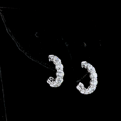 2.89 CTTW Round Lab Diamond C Hoops Earring 14k White Gold (E Color and VS Clarity)