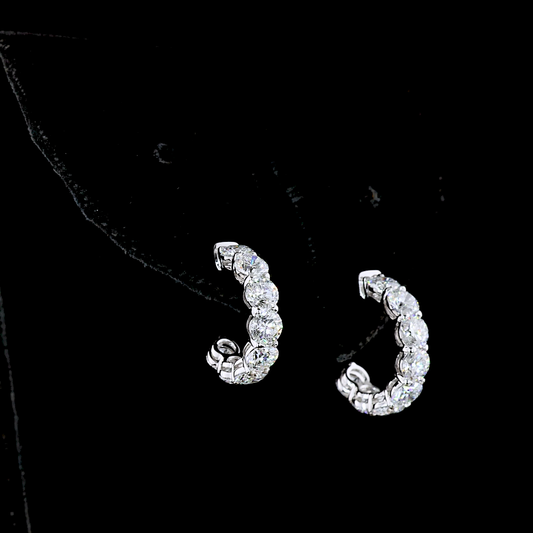 2.89 CTTW Round Lab Diamond C Hoops Earring 14k White Gold (E Color and VS Clarity)