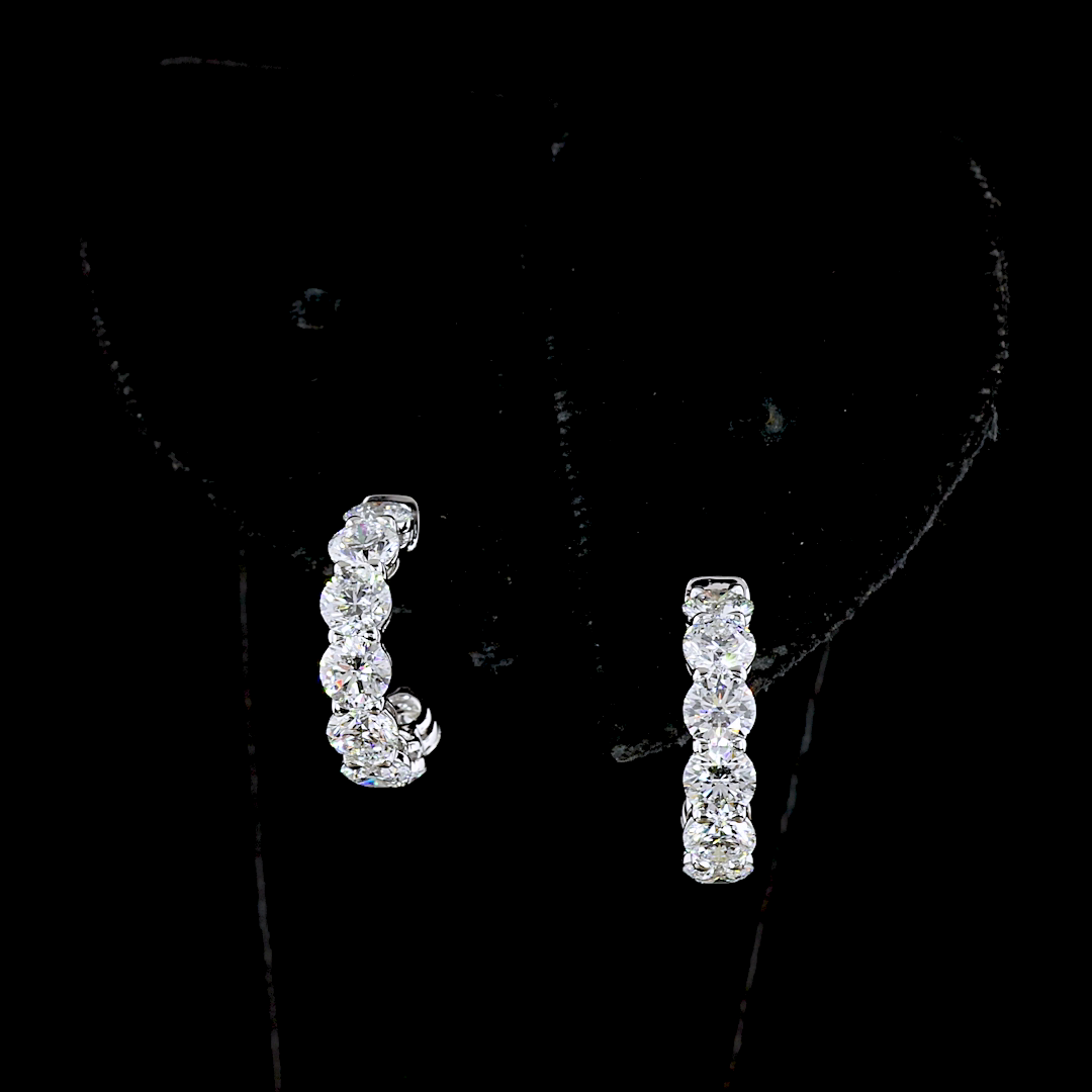 2.89 CTTW Round Lab Diamond C Hoops Earring 14k White Gold (E Color and VS Clarity)