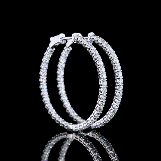 2.78 CTTW Round Lab Diamond Hoops Earring 14k White Gold (E Color and VS Clarity)