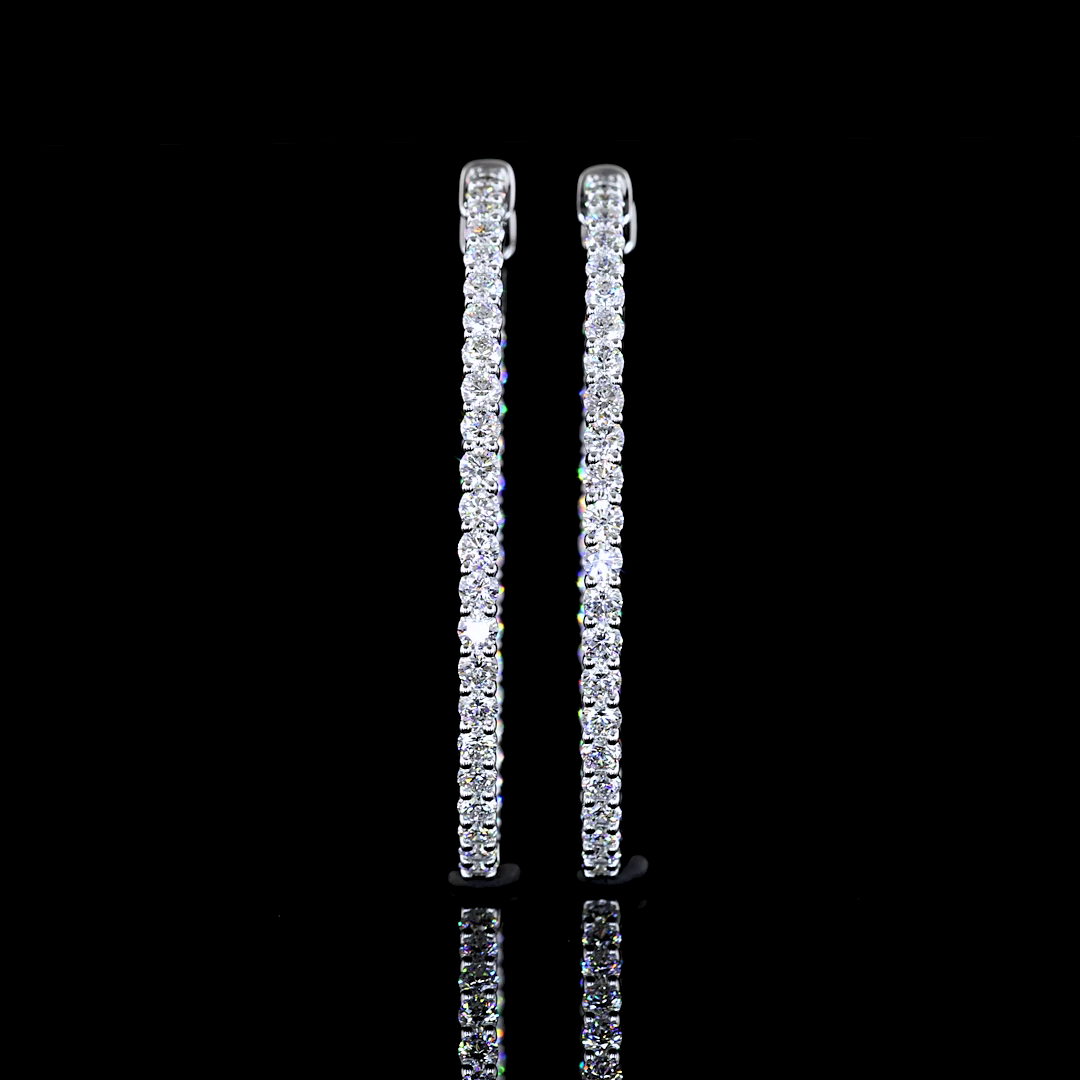 2.66 CTTW Round Lab Diamond Hoops Earring 38mm 14k White Gold (E Color and VS Clarity)