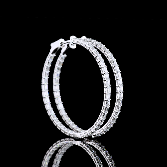 3.31 CTTW Emerald Lab Diamond Hoops Earring 38mm 14k White Gold F Color and VS1 Clarity jewelry-spot-usa