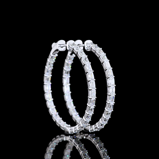 4.01 CTTW Emerald Lab Diamond Hoops Earring (F Color and VS1 Clarity)