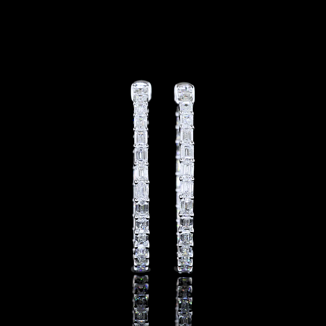 4.01 CTTW Emerald Lab Diamond Hoops Earring (F Color and VS1 Clarity)