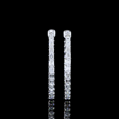 4.01 CTTW Emerald Lab Diamond Hoops Earring (F Color and VS1 Clarity)