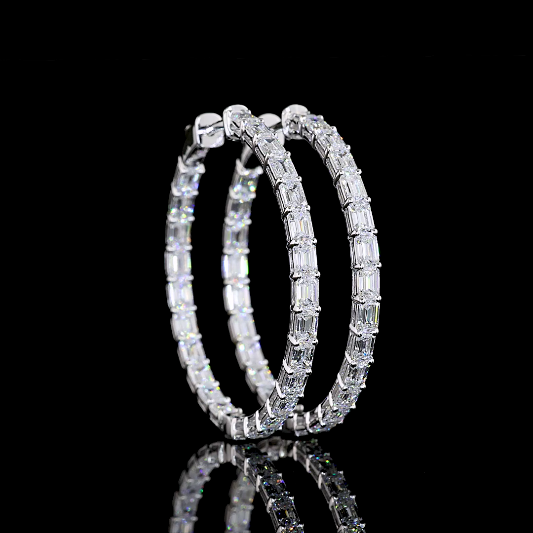 4.93 CTTW Emerald Lab Diamond Hoops Earring 33.1mm 14k White Gold E Color and VS Clarity jewelry-spot-usa