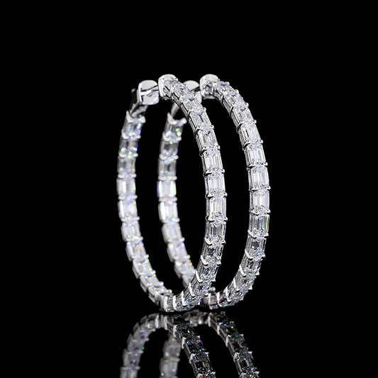 4.93 CTTW Emerald Lab Diamond Hoops Earring 33.1mm 14k White Gold E Color and VS Clarity jewelry-spot-usa