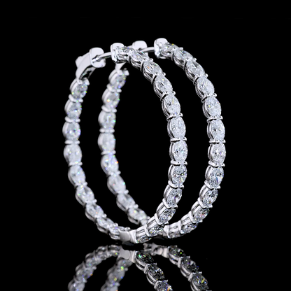 5.01 CTTW Oval Lab Diamond Hoops Earring 34.67mm 14k White Gold (E Color and VS Clarity)