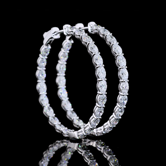 5.01 CTTW Oval Lab Diamond Hoops Earring 34.67mm 14k White Gold (E Color and VS Clarity)