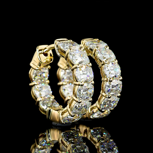 3.93 CTTW Antique Cushion Lab Diamond Huggies Earring 15.8mm 14k Yellow Gold E Color and VS Clarity jewelry-spot-usa