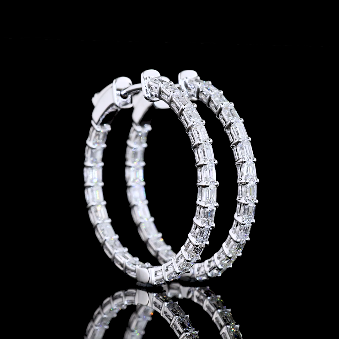 1.92 CTTW Emerald Lab Diamond Hoops Earring 25mm 14k White Gold E Color and VS1 Clarity jewelry-spot-usa