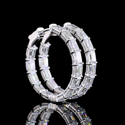 5.65 CTTW Emerald Lab Diamond Hoops Earring 25mm 14k White Gold E Color and VS1 Clarity jewelry-spot-usa