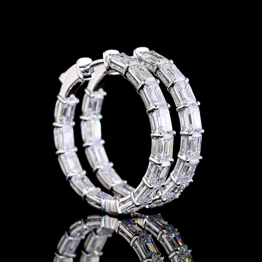 5.65 CTTW Emerald Lab Diamond Hoops Earring 25mm 14k White Gold E Color and VS1 Clarity jewelry-spot-usa