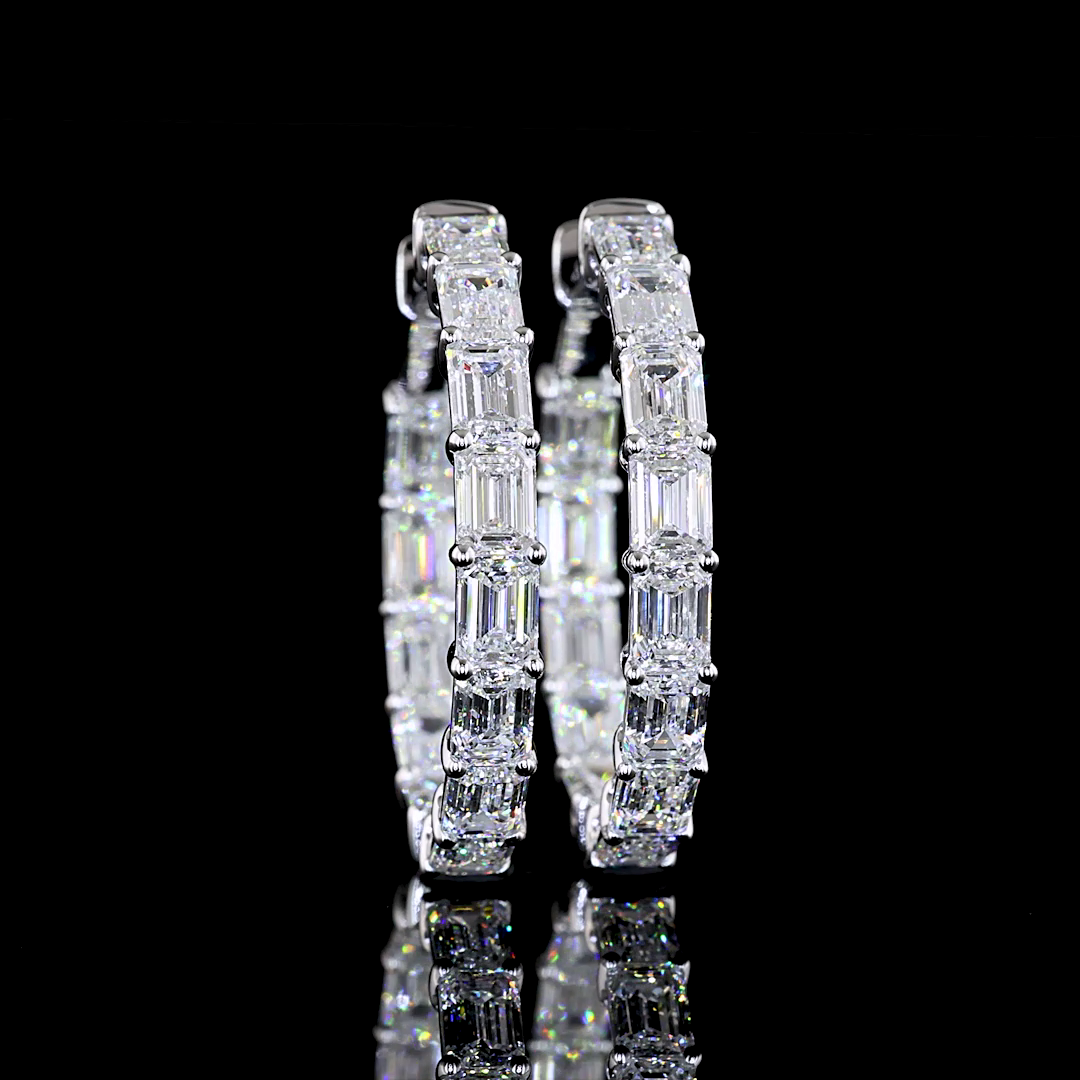 5.65 CTTW Emerald Lab Diamond Hoops Earring 25mm 14k White Gold E Color and VS1 Clarity jewelry-spot-usa