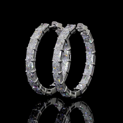 10.19 CTTW Radiant Lab Diamond Hoops Earring 32mm 14k White Gold F Color and VS2 Clarity jewelry-spot-usa