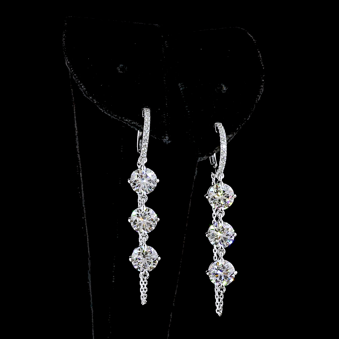 6.25 CTTW Round Lab Diamond Hanging Earring (D Color and VS1 Clarity)