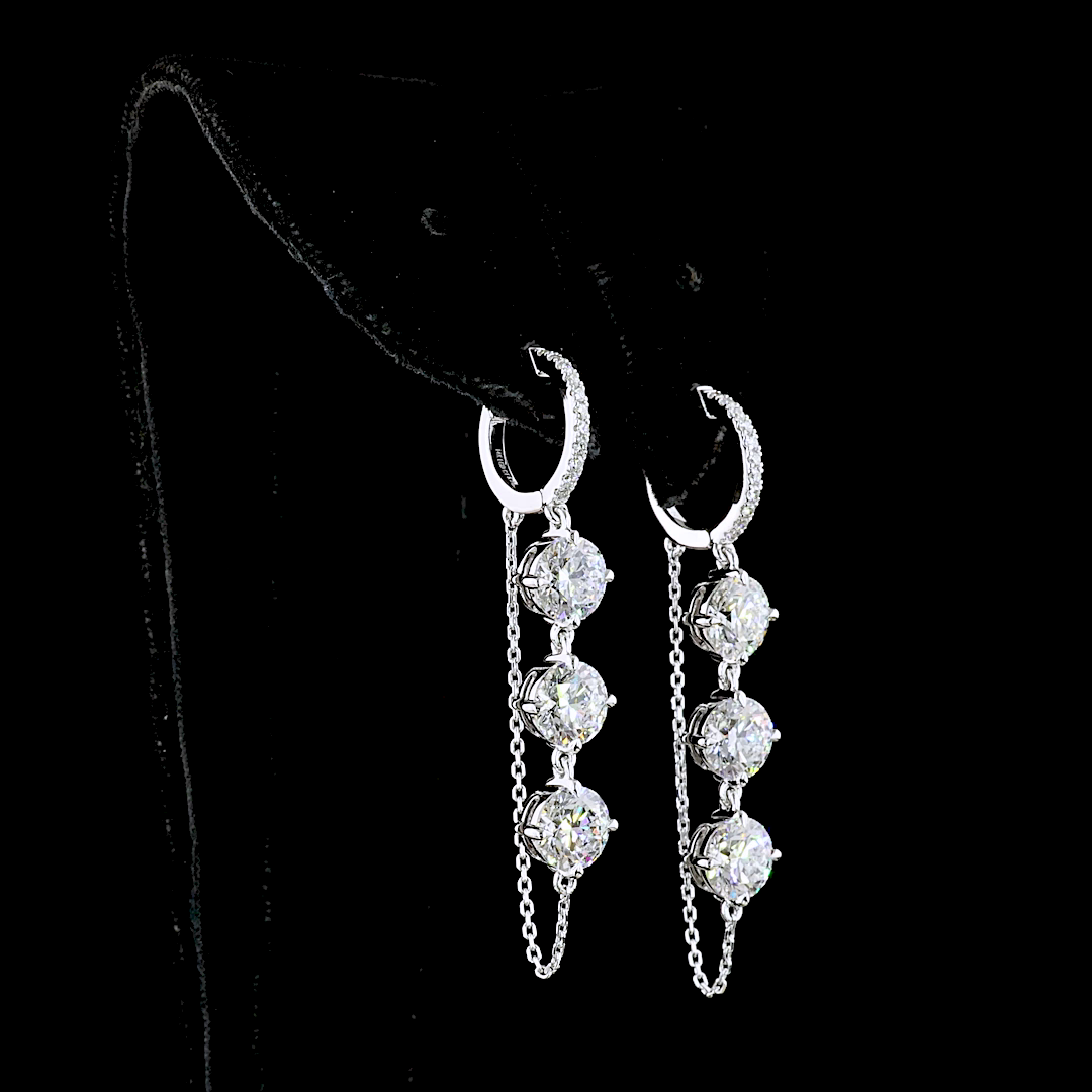 6.25 CTTW Round Lab Diamond Hanging Earring (D Color and VS1 Clarity)