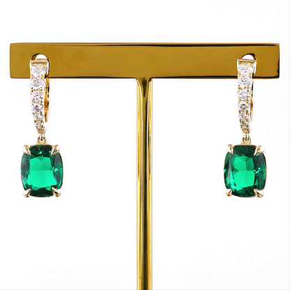 5.09 CTTW Cushion Brilliant Lab Diamond Hanging Earring (Green Emerald Color and VS Clarity)