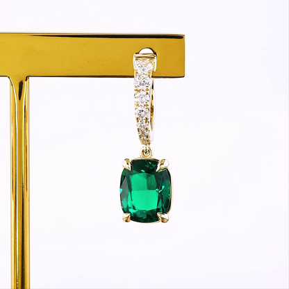 5.09 CTTW Cushion Brilliant Lab Diamond Hanging Earring (Green Emerald Color and VS Clarity)