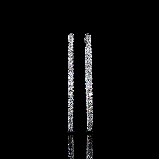 3.84 CTTW Round Lab Diamond Hoops Earring 44.36mm 14k White Gold (E Color and VS Clarity)