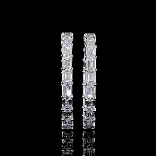 11.56 CTTW Emerald Lab Diamond Hoops Earring 34.8mm 14k White Gold E Color and VS Clarity jewelry-spot-usa