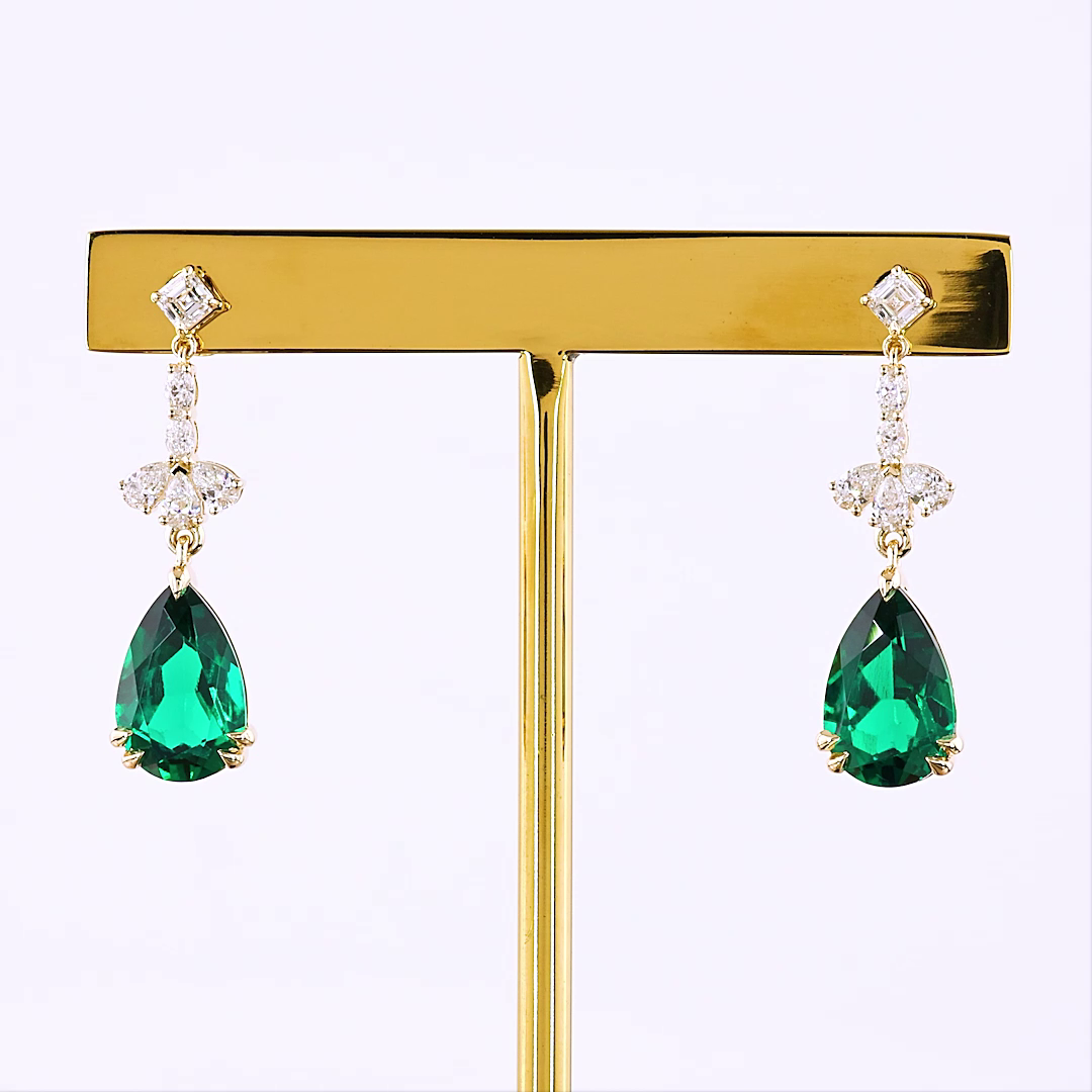 4.14 CTTW MIX Lab Diamond Hanging Earring (Green Emerald Color and VS1 Clarity)