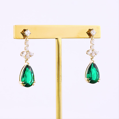 4.14 CTTW MIX Lab Diamond Hanging Earring (Green Emerald Color and VS1 Clarity)