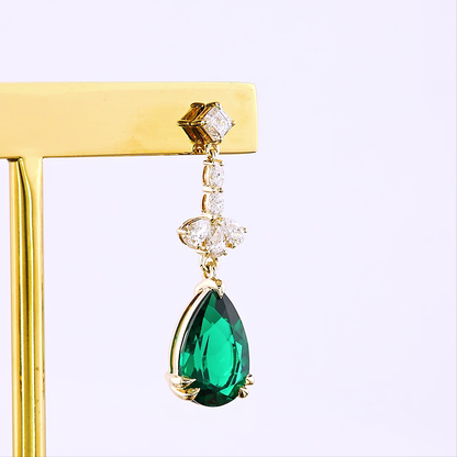 4.14 CTTW MIX Lab Diamond Hanging Earring (Green Emerald Color and VS1 Clarity)