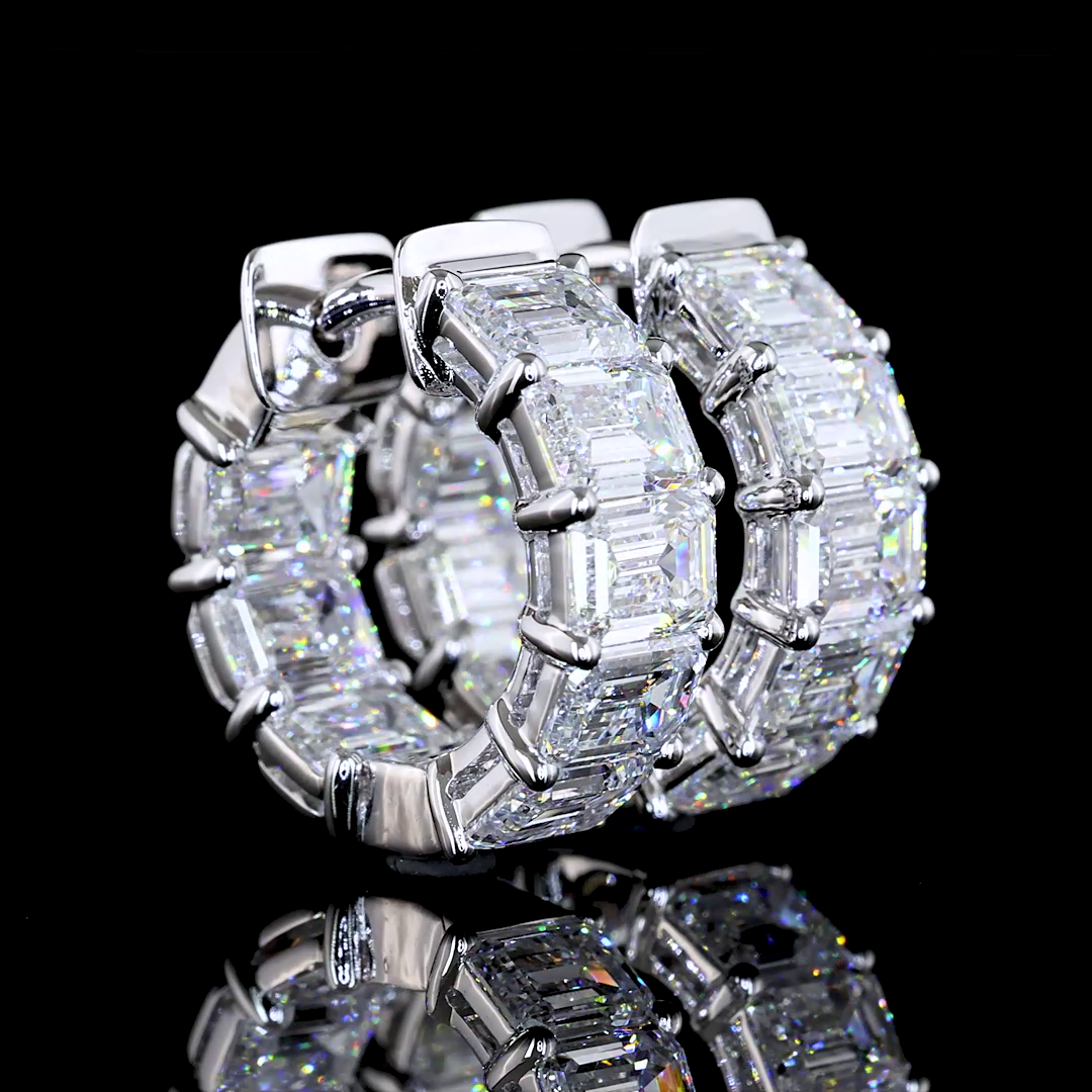 5.12 CTTW Emerald Lab Diamond Huggies Earring 16.3mm 14k White Gold (E Color and VS Clarity)