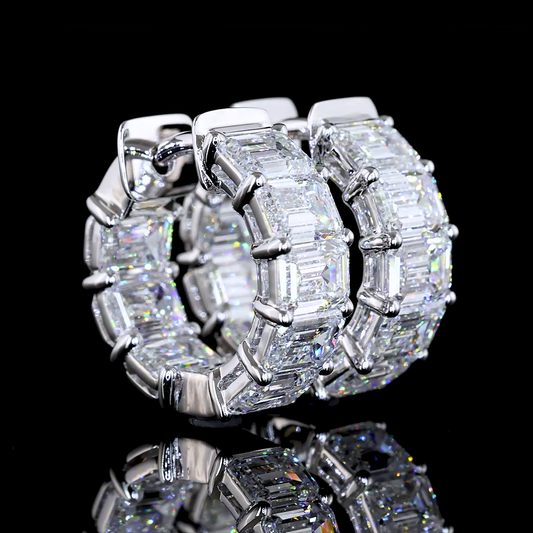 5.12 CTTW Emerald Lab Diamond Huggies Earring 16.3mm 14k White Gold (E Color and VS Clarity)